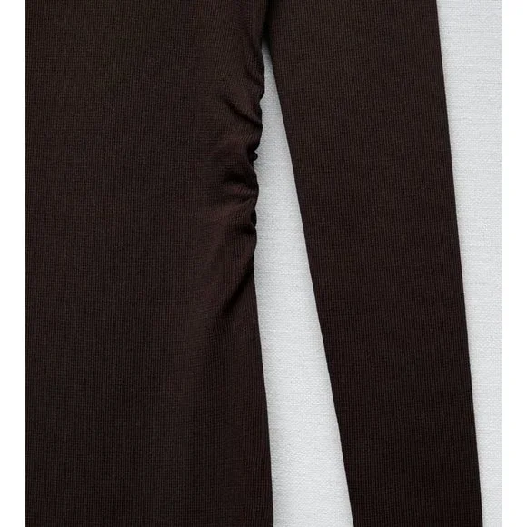 Zara assymetric sleeve brown knit dress - Picture 3 of 5